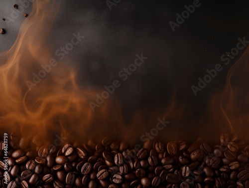 coffee background coffee beans on a black and fiery background, texture, abstraction