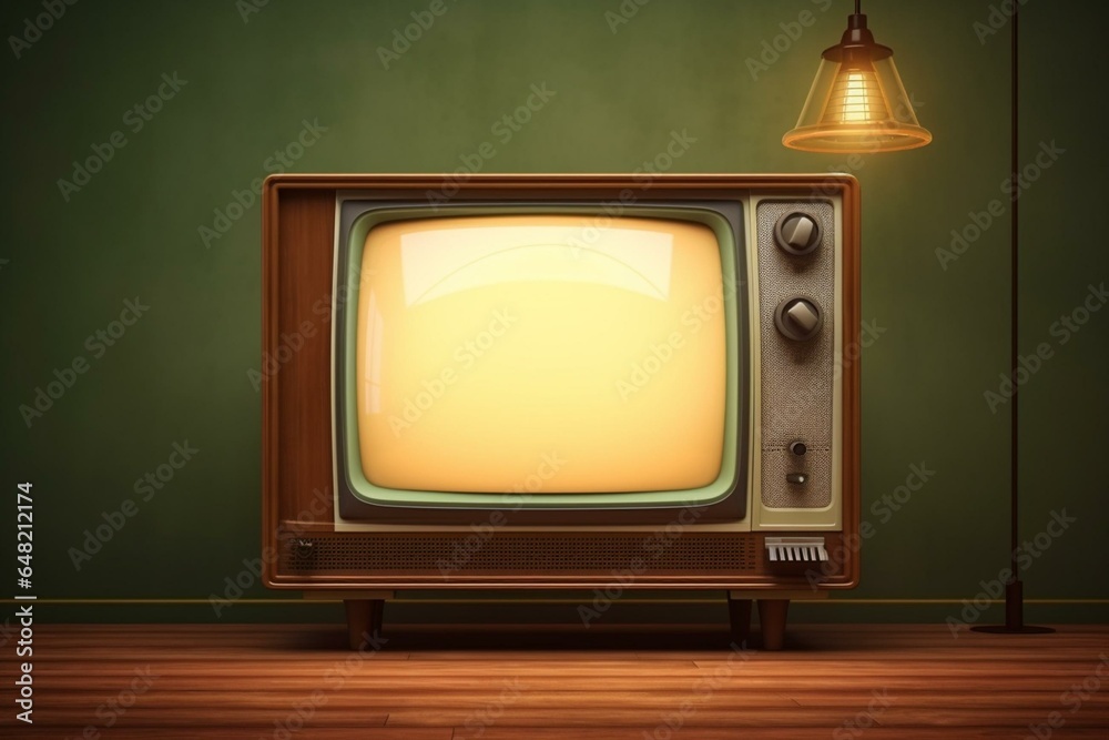 Old-fashioned TV with empty display, antique style, 3D illustration. Generative AI