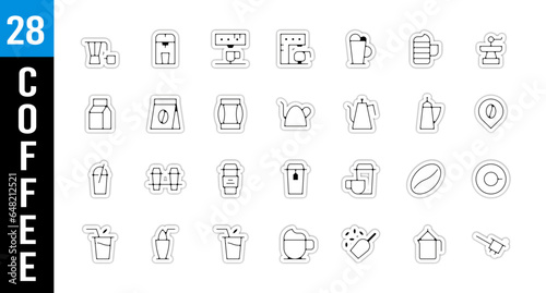 Icones et pictogrammes machine a café, grains et torréfaction