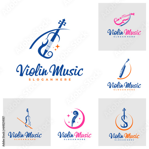 Set of Violin logo design Template. Creative Violin logo vector illustration.