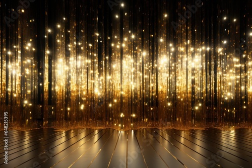 light curtains in golden and silver background stock photo made of crystals. Generative AI.