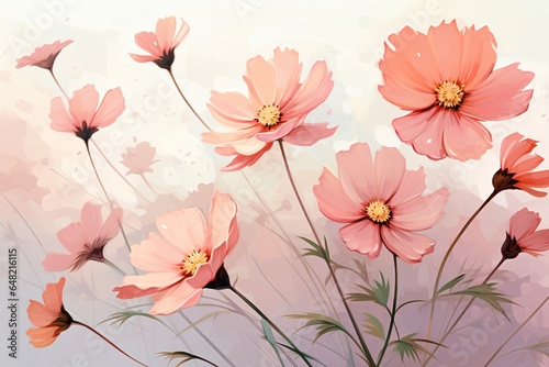 A digital illustration of Cosmos flowers.