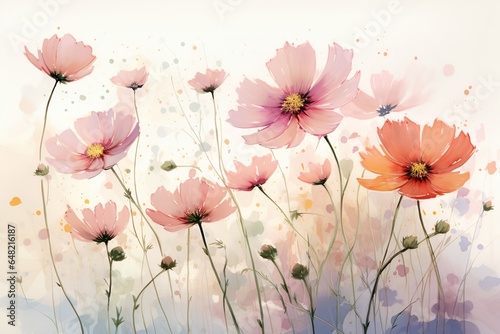 A digital illustration of Cosmos flowers. © antusher