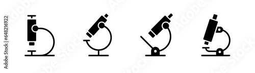 Microscope icon in glyph. Lab microscope icons set. Laboratory tool in glyph. Black microscope icon. Stock vector illustration