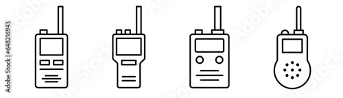 Walkie-talkie icon set. Radio icon in line. Walkie talkie in line. Outline radio symbol. Walkie talkie icons set. Stock vector illustration