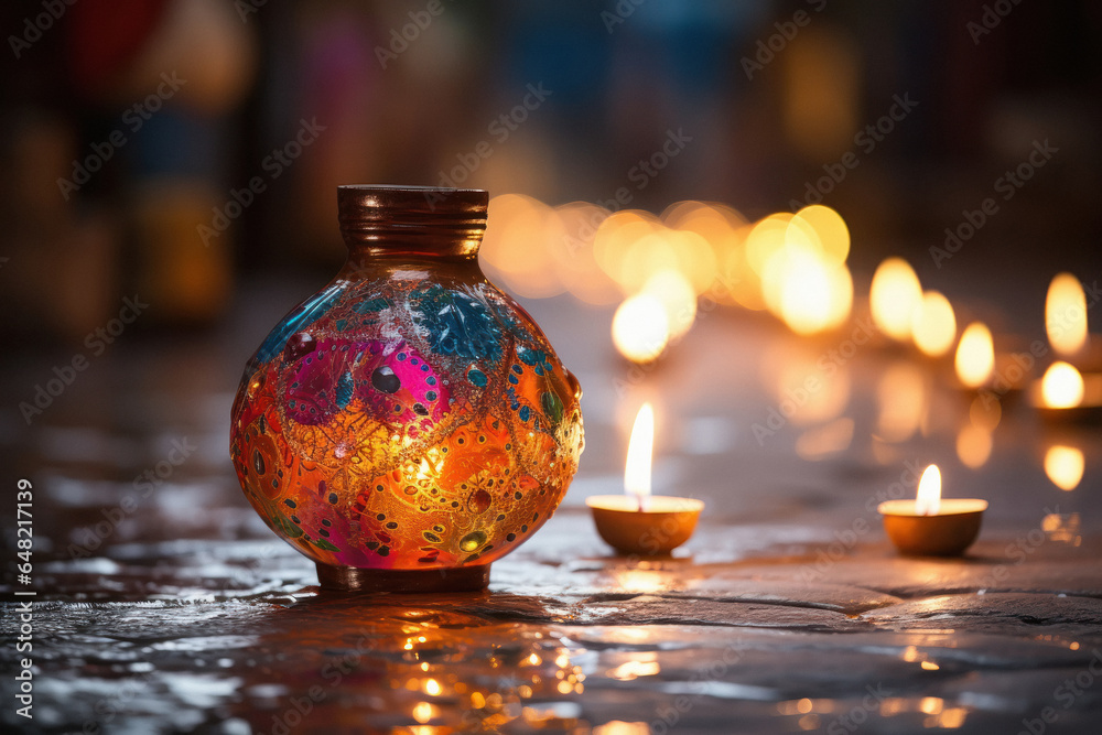 Burning oil lamp on blur bokeh background. diwali festival concept. Burning oil lamp on blur bokeh background. diwali festival concept.