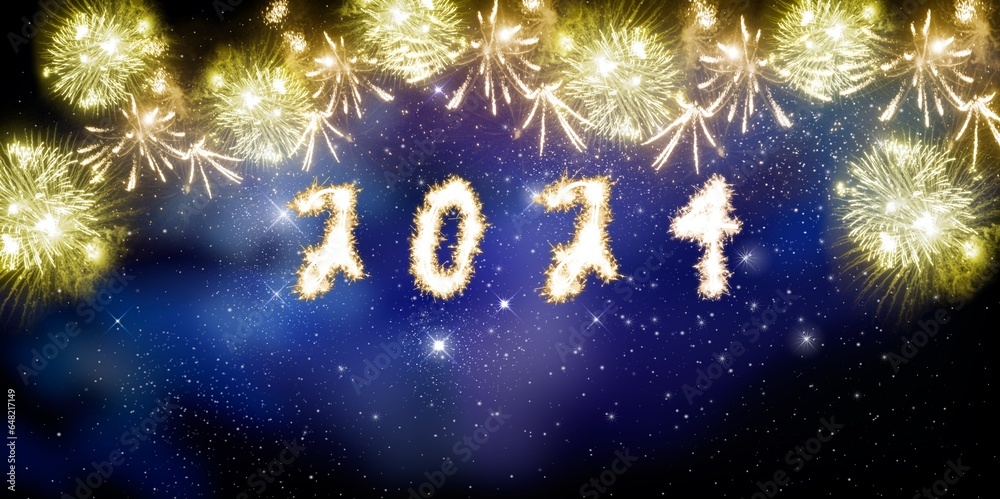 Greeting card for 2024 New Year with bright sparklers Greeting card for 2024 New Year with bright sparklers