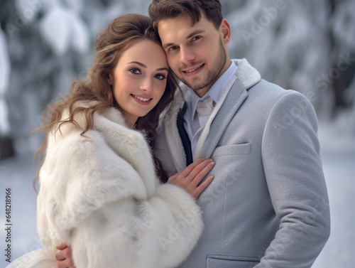 happy newlyweds in winter photo shoot wedding in winter bride and groom