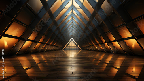 Clean Lines: Geometric Symmetry in Triangular Designed Room with Light, and Shadows, Generative AI