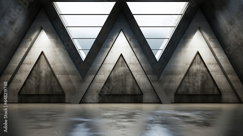 Architectural Aesthetics: Light, Shadows, and Triangular Elements in an Empty Concrete Room, Generative AI