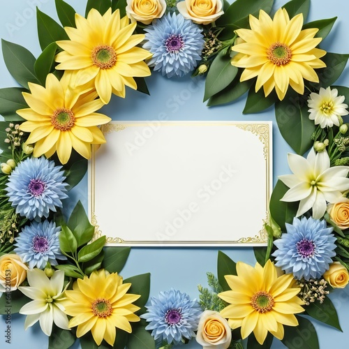 Floral frame on a light blue background