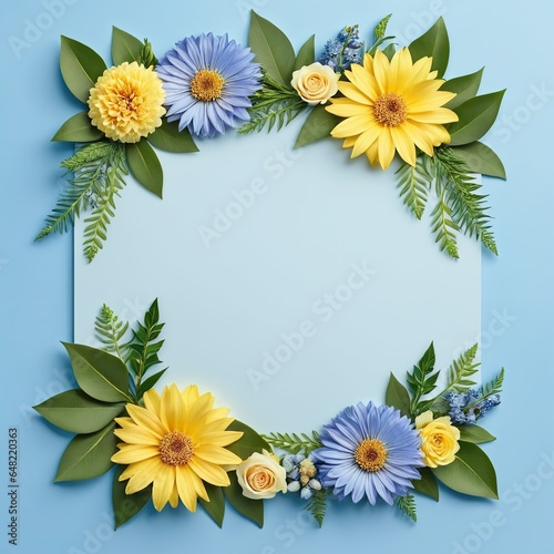 Floral frame on a light blue background