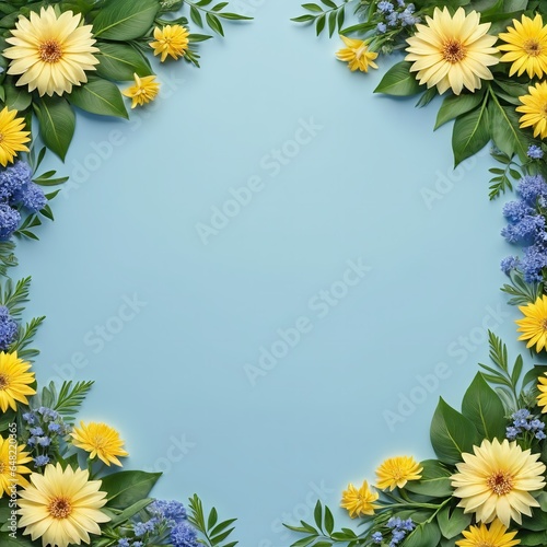 Floral frame on a light blue background