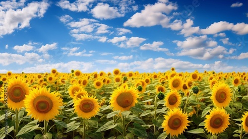 an artistic representation of a field of vibrant sunflowers under a blue sky
