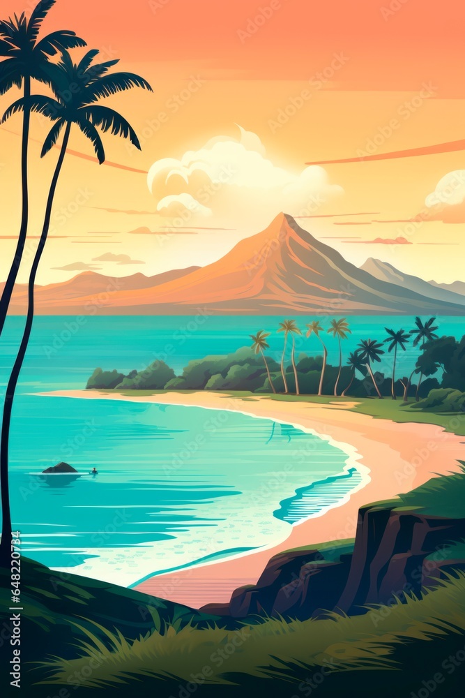 Retro Hawaii travel poster