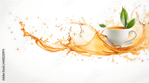 Splash twister of tea with tea leaf on splash isolated, advertisement element, with white background Ai image generative