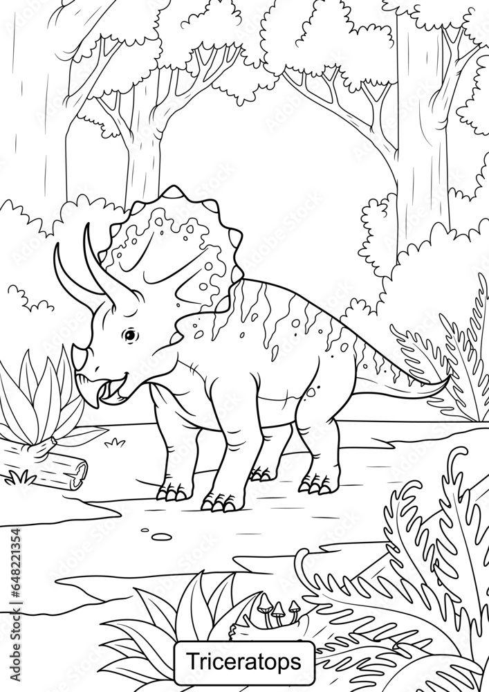 Póster Triceratops Dinosaur line art for coloring page vector ...