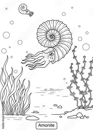 Ammonite Dinosaur line art for coloring page vector illustration