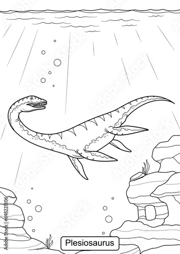 Plesiosaur Dinosaur line art for coloring page vector illustration