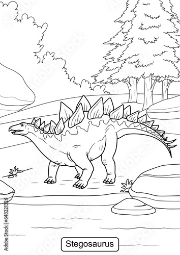 Stegosaurus Dinosaur line art for coloring page vector illustration