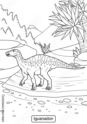 Iguanadon Dinosaur line art for coloring page vector illustration