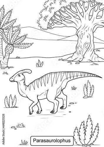Parasaurolophus Dinosaur line art for coloring page vector illustration photo