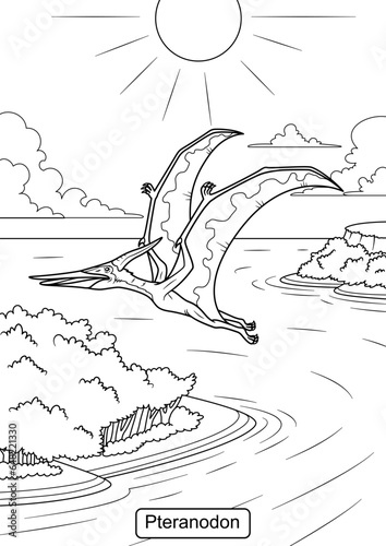 Pteranodon Dinosaur line art for coloring page vector illustration photo