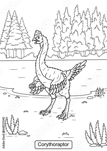 Corythoraptor Dinosaur line art for coloring page vector illustration