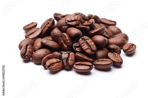 Roasted Coffee beans heap or pile close up, isolated on white background