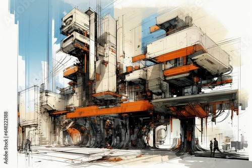 Futuristic urban sketch with solar-powered elements. Generative AI