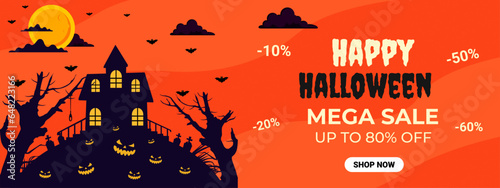 Halloween Horizontal Mega Sale off Banner or party invitation background Vector illustration