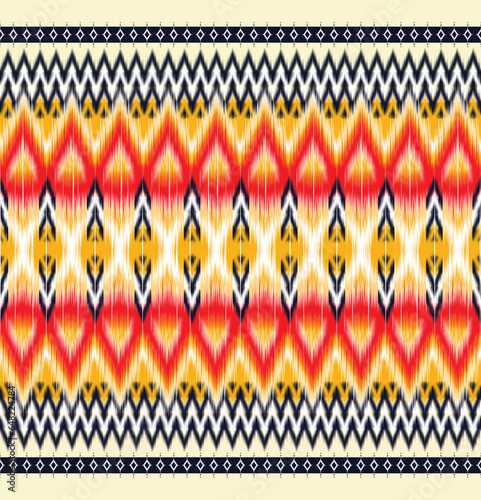 Geometric ikat folklore ornament. Tribal ethnic vector texture. Seamless striped pattern in Aztec style. Figure tribal embroidery. Design for background, wallpaper, fabric, clothing, carpet, scarf.