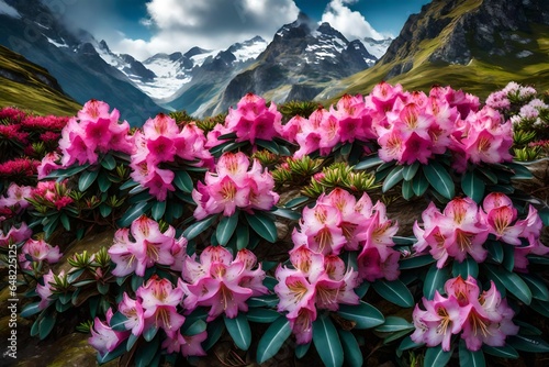 pink flowers in the mountains  4k HD quality photo.  © Robina