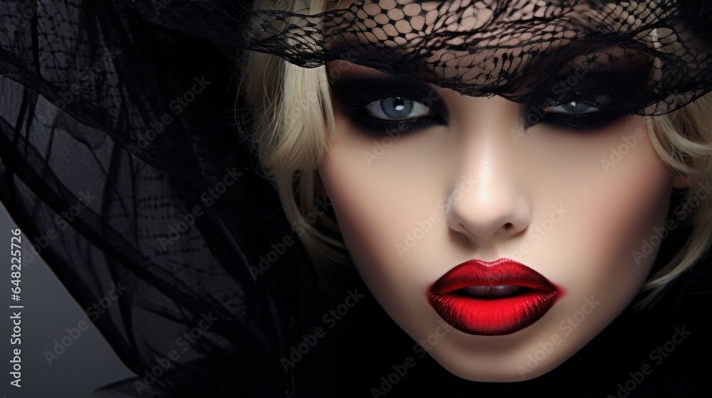 Close-Up Beautiful Fashion Model Woman with Red Lips and Glamour Close-Up Beautiful Fashion Model Woman with Red Lips and Glamour