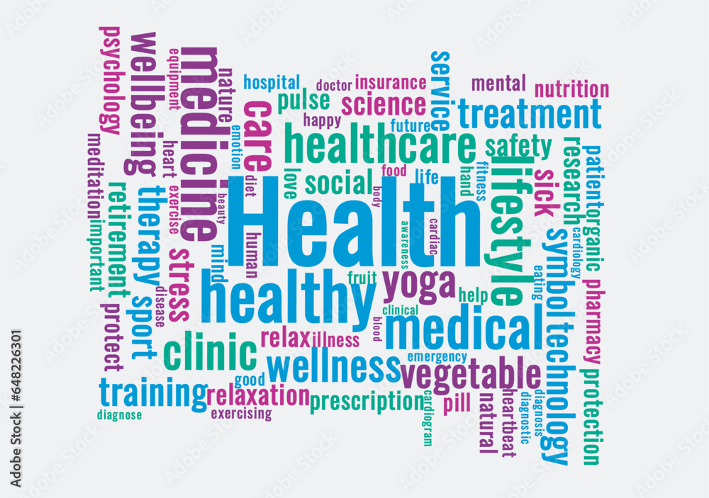Obraz premium Illustration in the form of a cloud of words related to Health