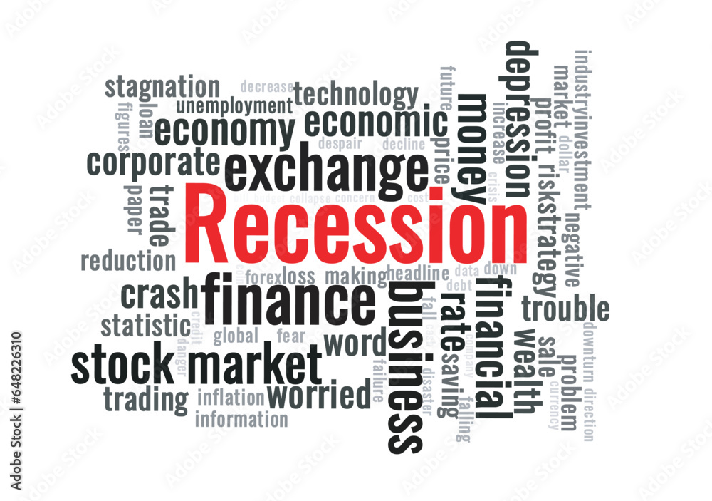Fototapeta premium Illustration in the form of a cloud of words related to Recession