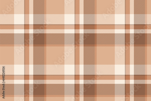 Plaid background, check seamless pattern in beige. Vector fabric texture for textile print, wrapping paper, gift card or wallpaper.
