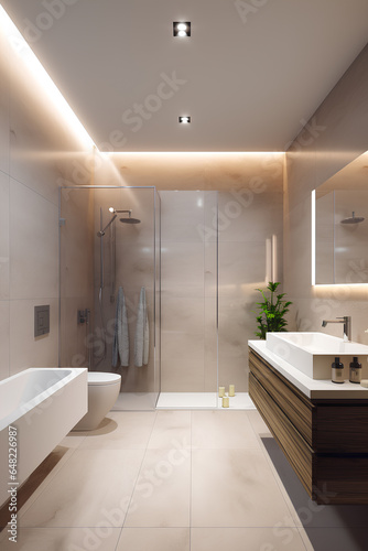 Classic style interior of bathroom in modern house.