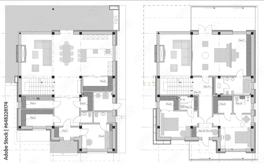 Drawing. Modern house plan Drawing. Modern house plan