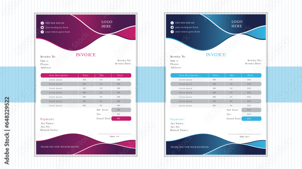 vector abstract modern business invoice design template