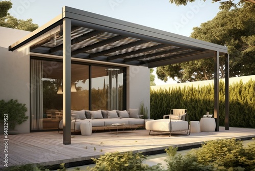 Leinwand Poster Aluminum pergola with retractable feature, designed for bioclimatic use