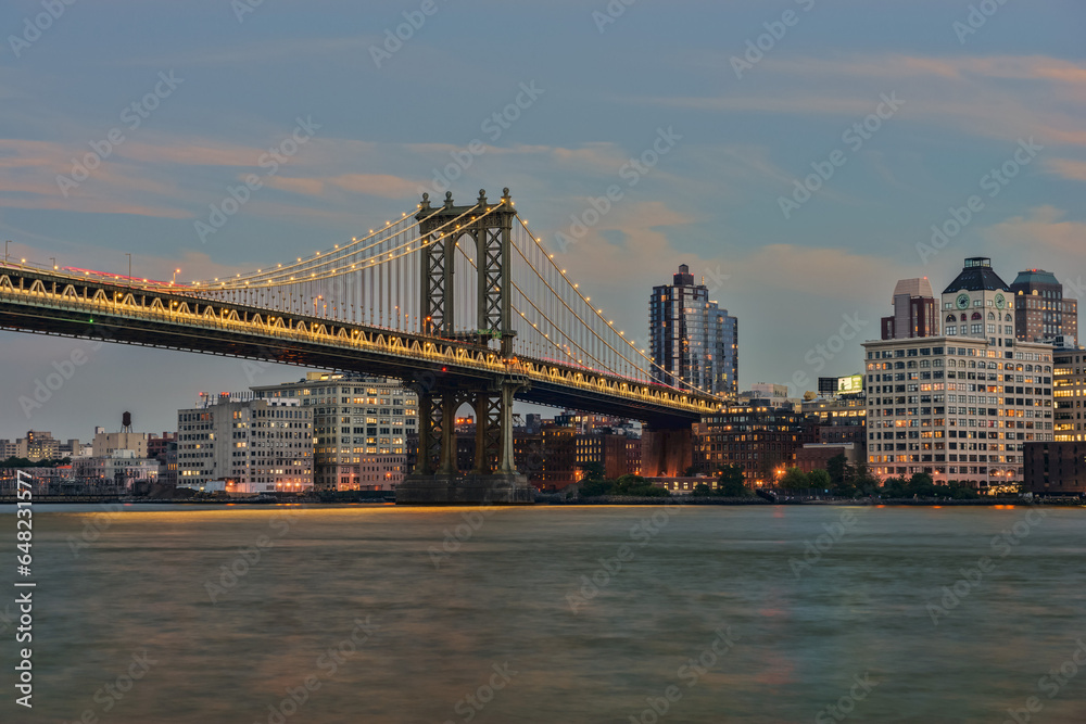 Manhattan Bridge At Sunset; New York City, New York City, United States Of America