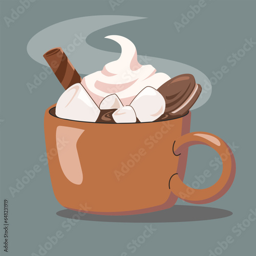 Brown cup of coffee with marshmallow