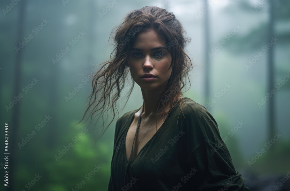 Young woman exploring in a forest Young woman exploring in a forest