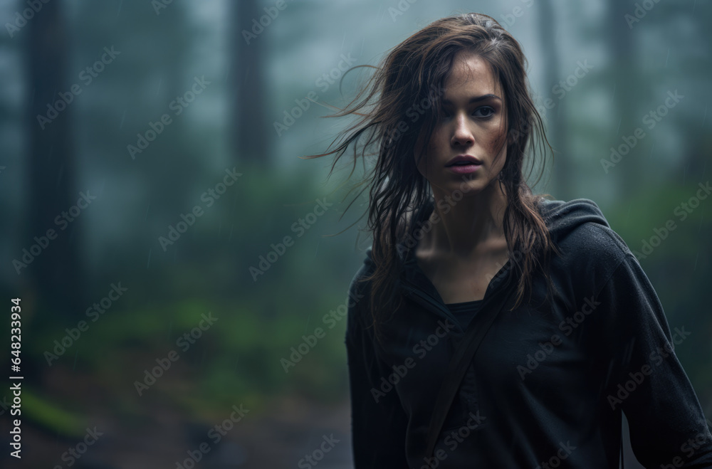 Young woman exploring in a forest Young woman exploring in a forest