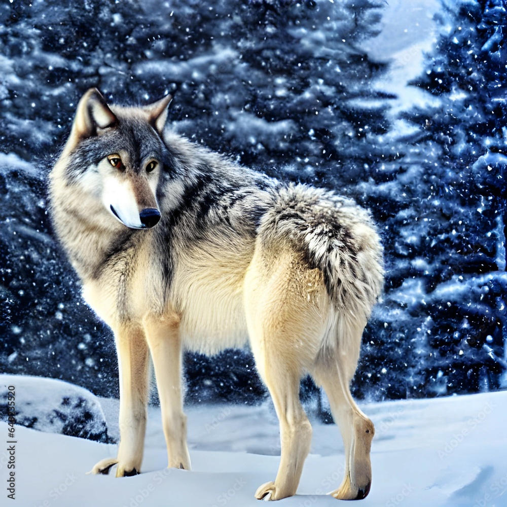 Fototapeta premium A Large Wolf in the Mountains and Snow