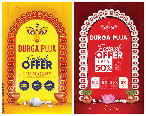 indian durga puja festival offer poster navratri festival sale template background vector illustration