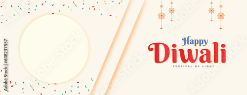 Happy Diwali wishing card cream color background with decoration social media poster or banner design vector file