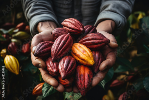 cocoa pods in hands photo