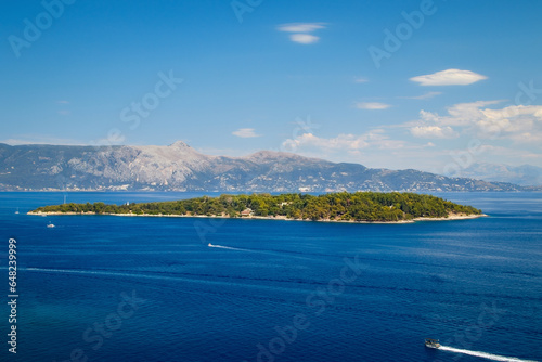 The small island of Lazareto in the picturesque bay in front of Corfu town